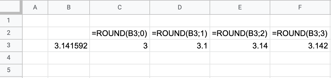 an example of round function in excel with different parameters