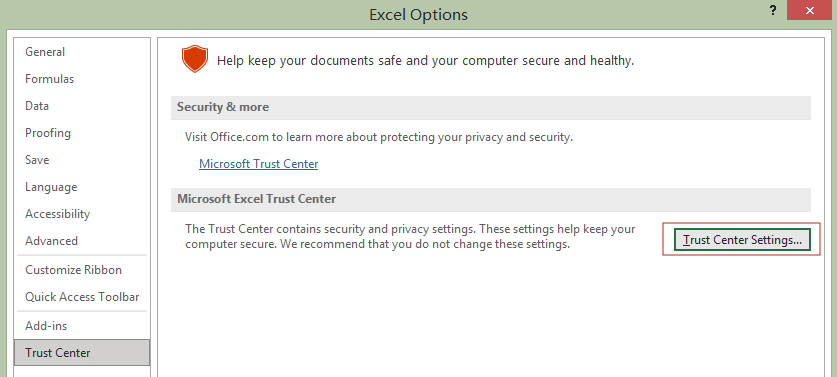 vba macros setting in excel