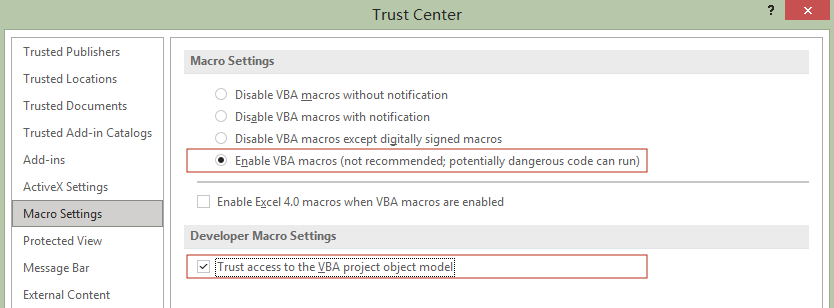 vba macros setting in excel