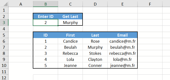 an example of extracting someone's last name from his ID by using vlookup in excel